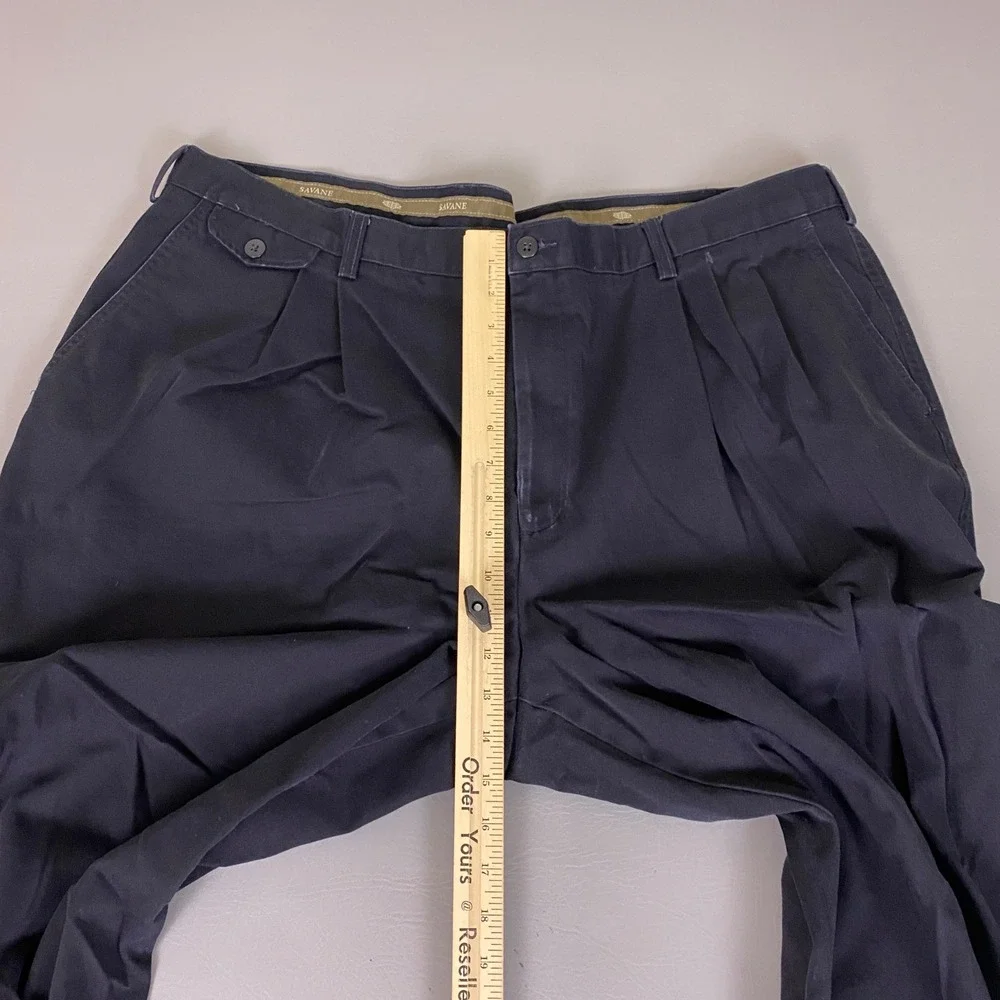 Savane Pants Men's 46x30 Relaxed‎ Fit Navy Blue Pleated Front Cotton Chino *